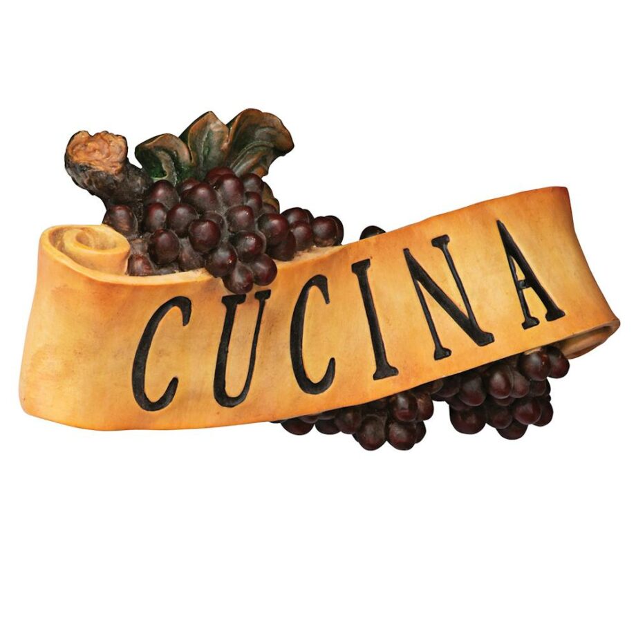 Abbondanza Italian Sign Grape Wall Sculpture: Cucina