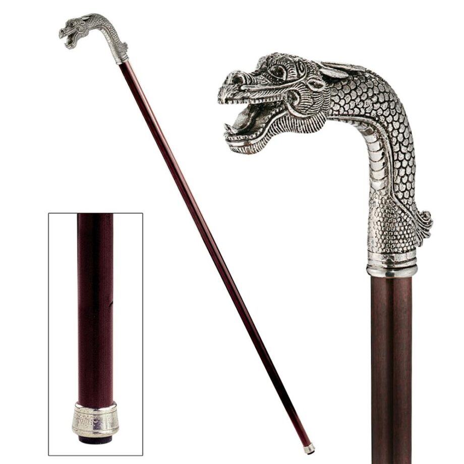 The Padrone Collection: Asian Dragon Pewter Walking Stick PA9101