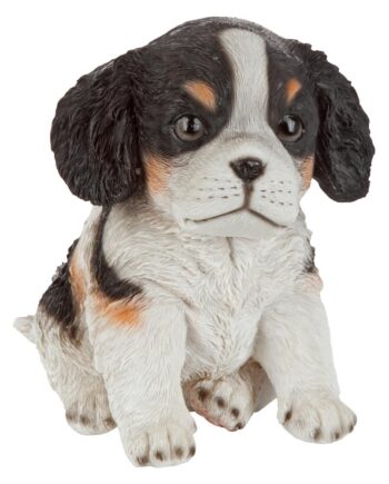 Black & White Cavalier King Charles Puppy Partner Collectible Dog Statue JQ11206