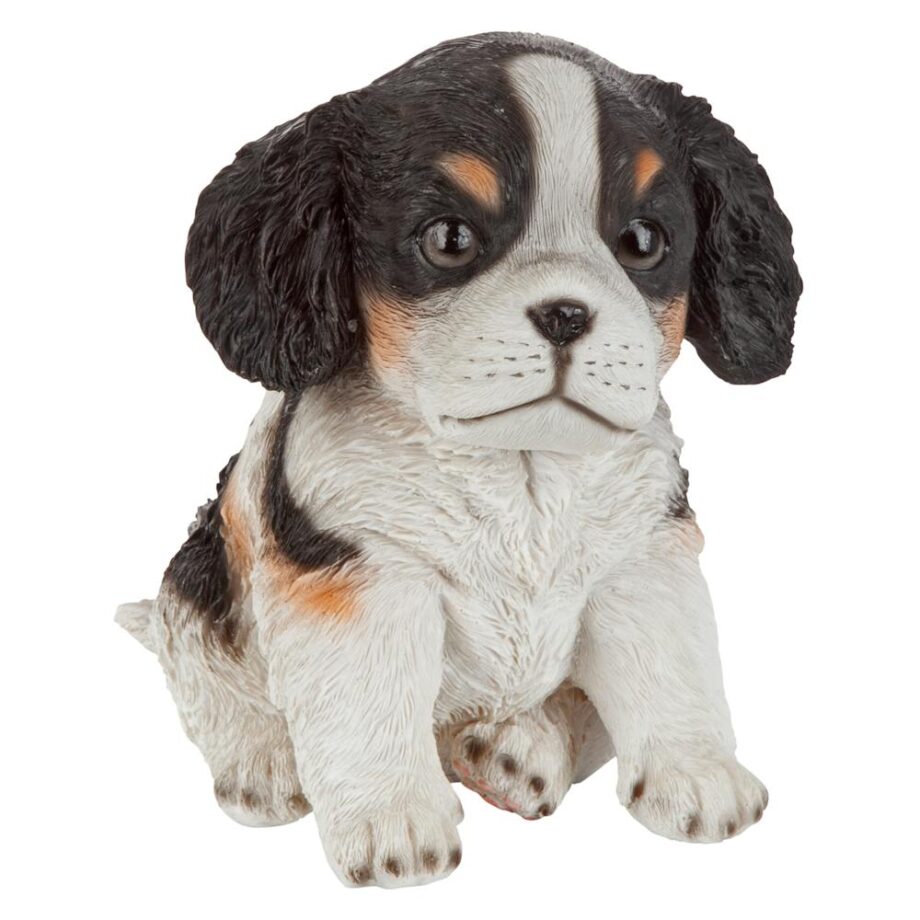 Black & White Cavalier King Charles Puppy Partner Collectible Dog Statue JQ11206