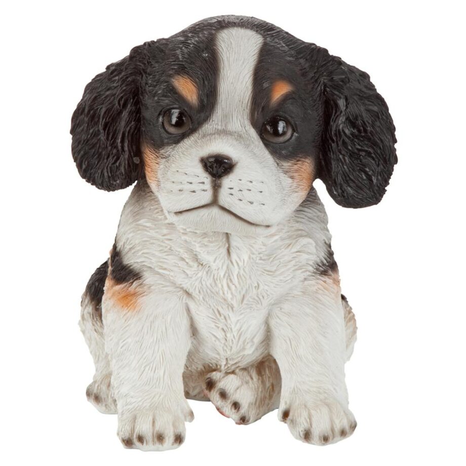 Black & White Cavalier King Charles Puppy Partner Collectible Dog Statue