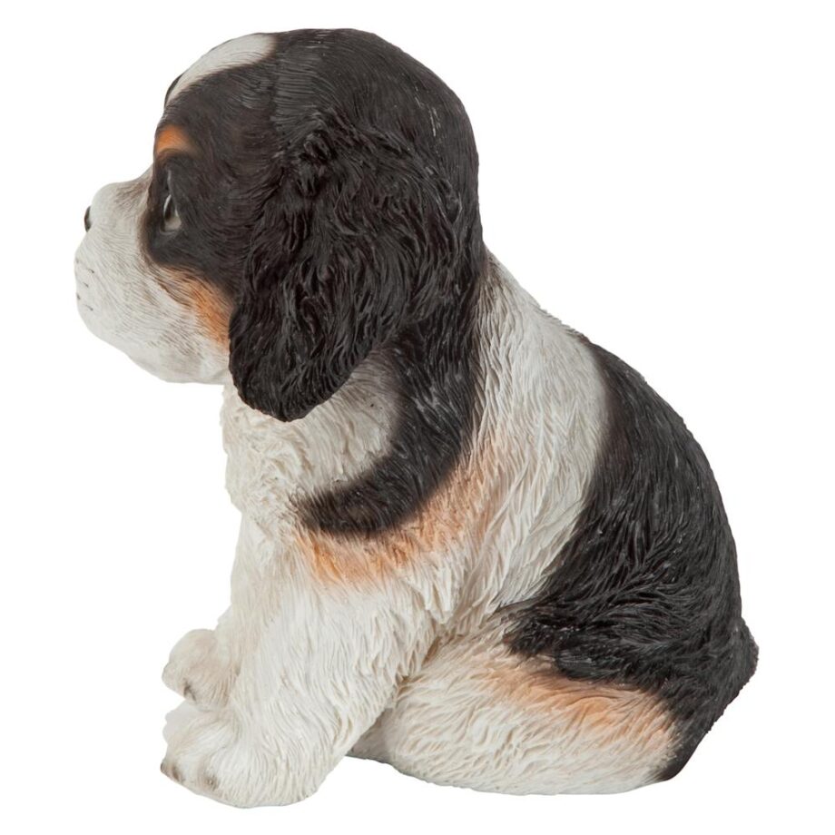 Black & White Cavalier King Charles Puppy Partner Collectible Dog Statue