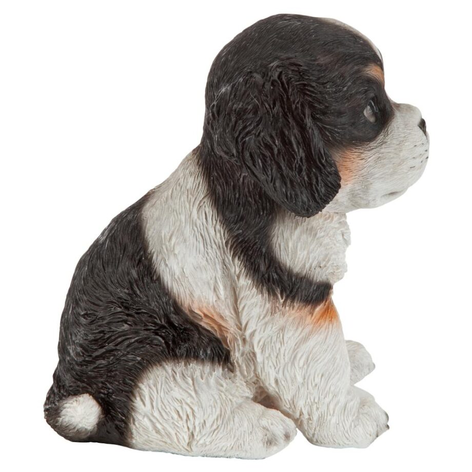 Black & White Cavalier King Charles Puppy Partner Collectible Dog Statue