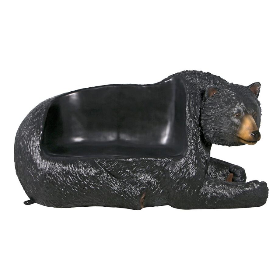 Brawny Black Bear Bench Sculpture