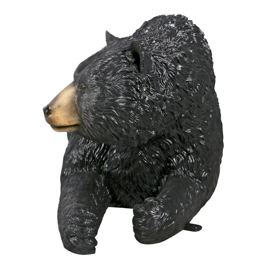 Brawny Black Bear Bench Sculpture