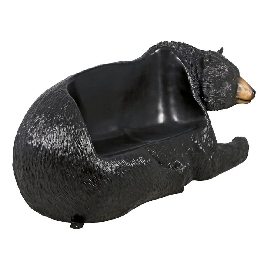 Brawny Black Bear Bench Sculpture