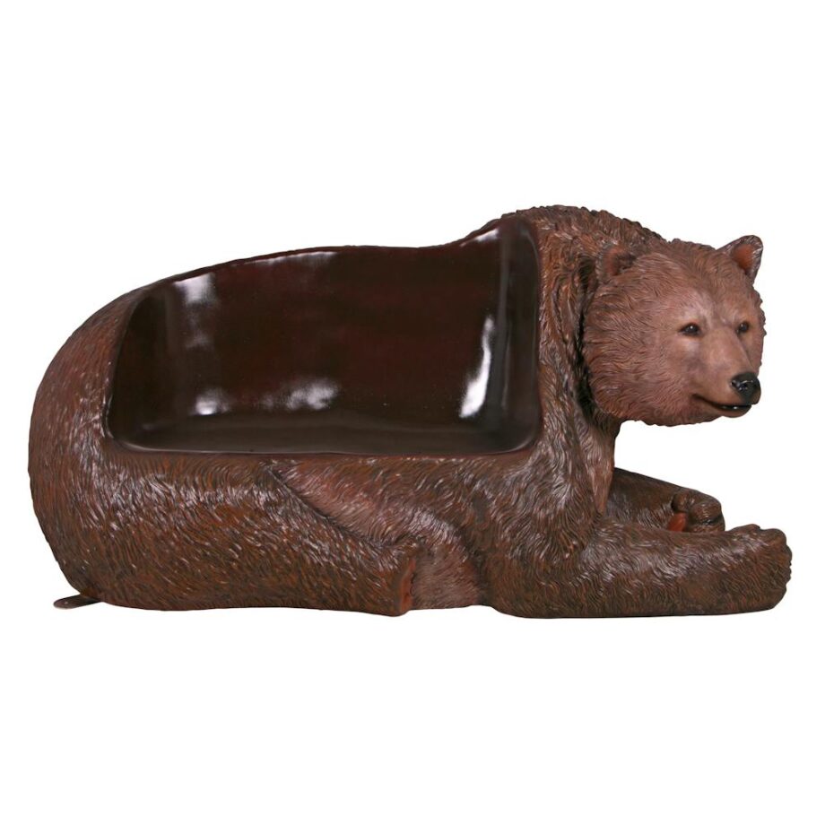 Brawny Grizzly Brown Bear Bench Sculpture