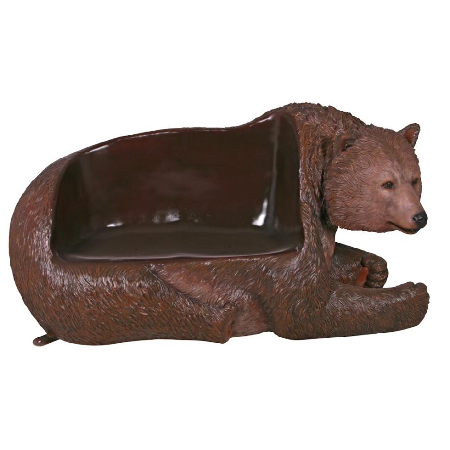 Brawny Grizzly Brown Bear Bench Sculpture