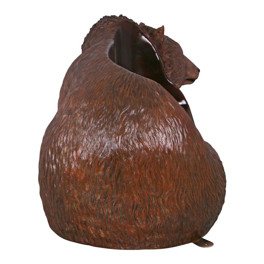 Brawny Grizzly Brown Bear Bench Sculpture