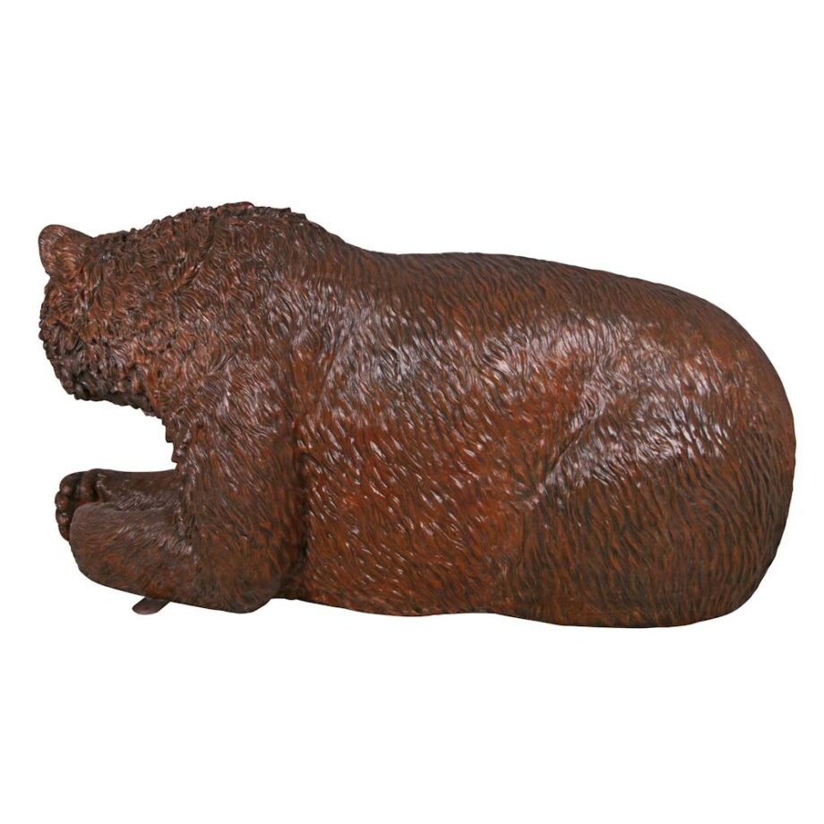 Brawny Grizzly Brown Bear Bench Sculpture