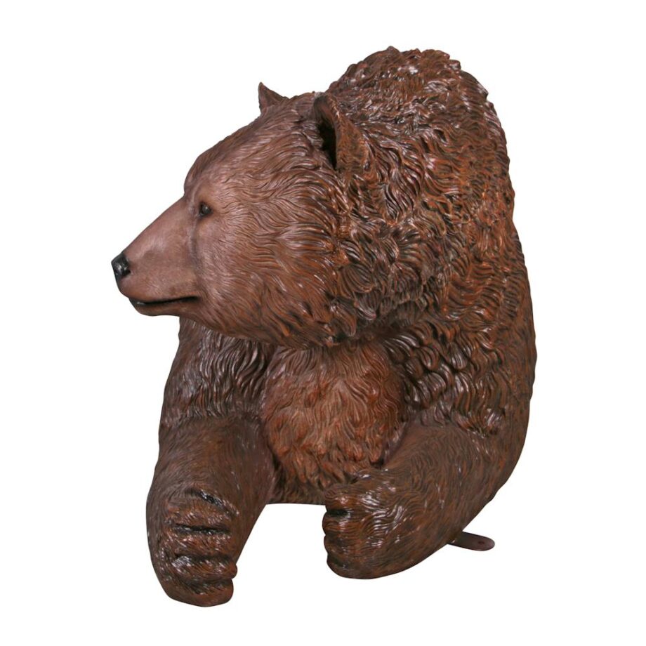 Brawny Grizzly Brown Bear Bench Sculpture