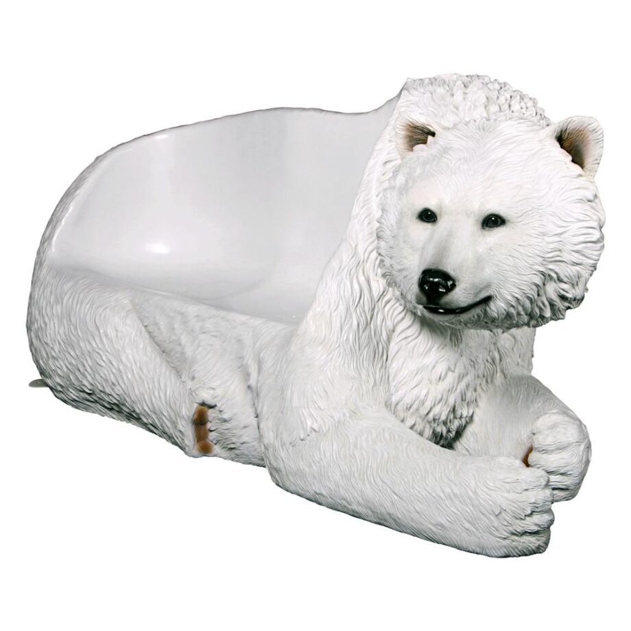 Brawny Polar Bear Bench Sculpture