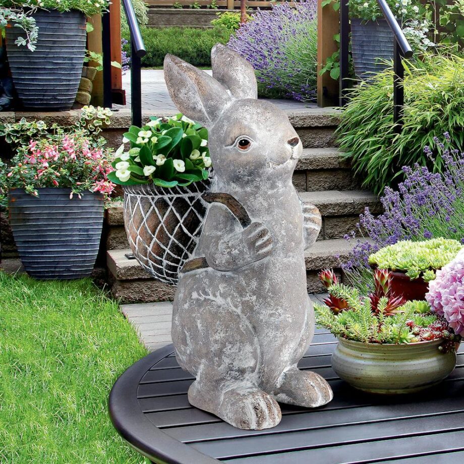 Bunny with Basket Bearing Gifts Easter Rabbit Statue HT21051041