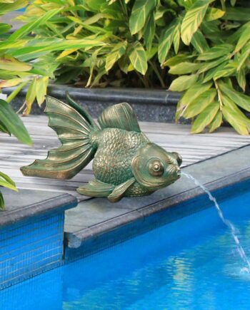 Butterfly Asian Koi Fish Spitter Piped Statue EU533068