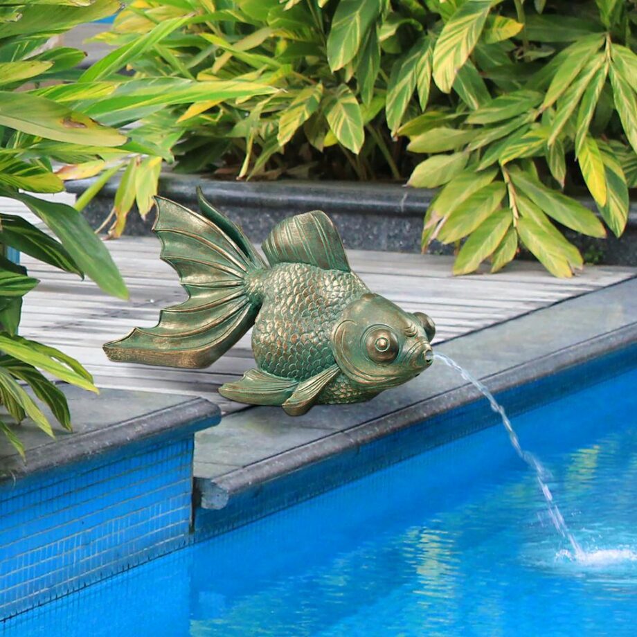 Butterfly Asian Koi Fish Spitter Piped Statue EU533068