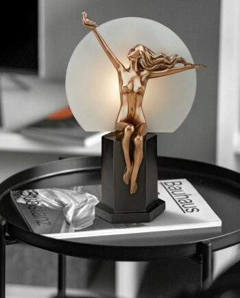 The Carrier Pigeon Art Deco Nude Woman Illuminated Statue PD60625