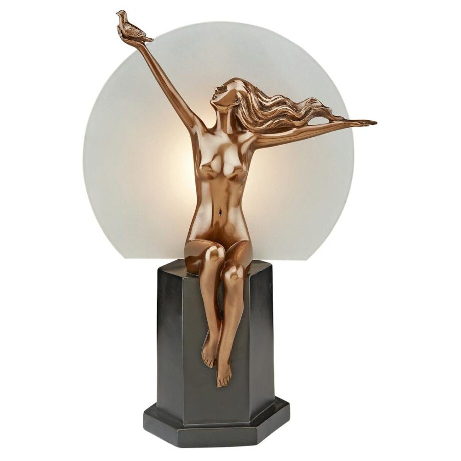 The Carrier Pigeon Art Deco Nude Woman Illuminated Statue