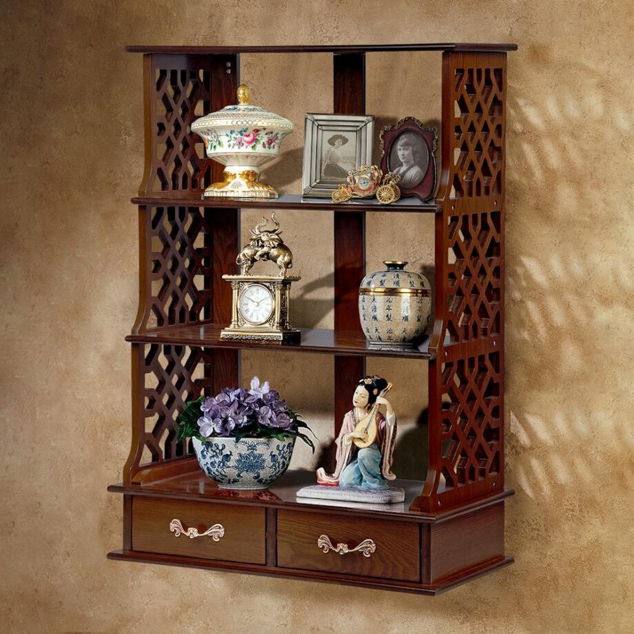 Chinese Chippendale-Style Triple Shelf Hardwood Wall Curio BN2332