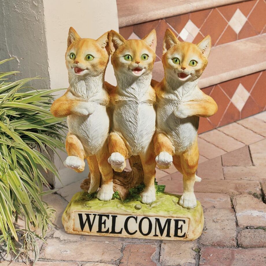 Chorus Line of Cats Garden Welcome Sign Statue JQ6267