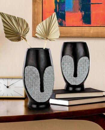 Contemporary Cubist African Mask Sculptural Vase Set QL10089