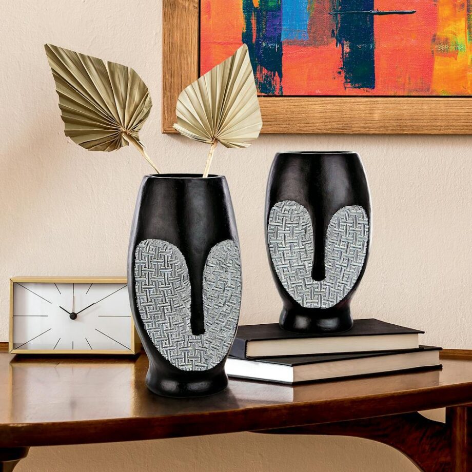 Contemporary Cubist African Mask Sculptural Vase Set QL10089