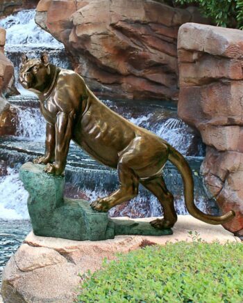 Cougar on a Rock Cast Bronze Garden Statue KW28995