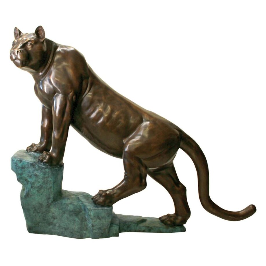 Cougar on a Rock Cast Bronze Garden Statue