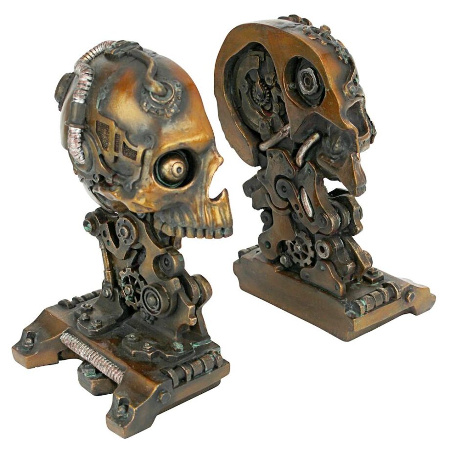 Cyborg Skeleton Bookend Statue