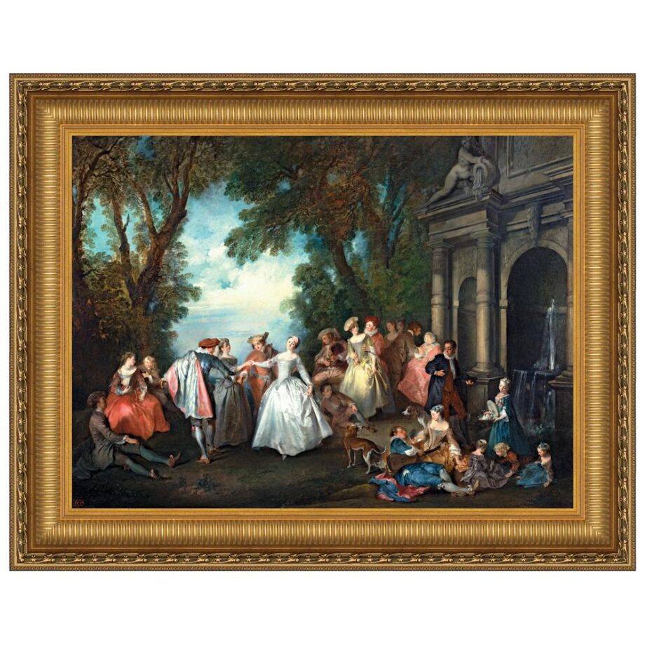 Dance Before a Fountain Framed Canvas Replica Painting: Small DA4691