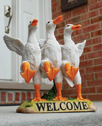 Delightful Dancing Ducks Welcome Sign Statue JQ6260