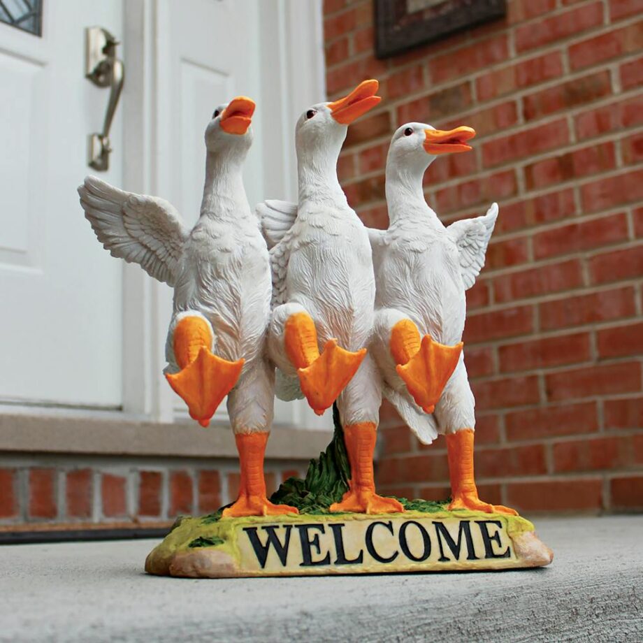 Delightful Dancing Ducks Welcome Sign Statue JQ6260