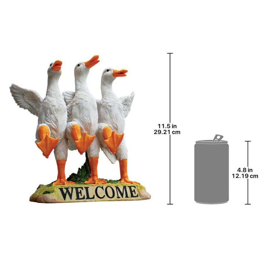 Delightful Dancing Ducks Welcome Sign Statue