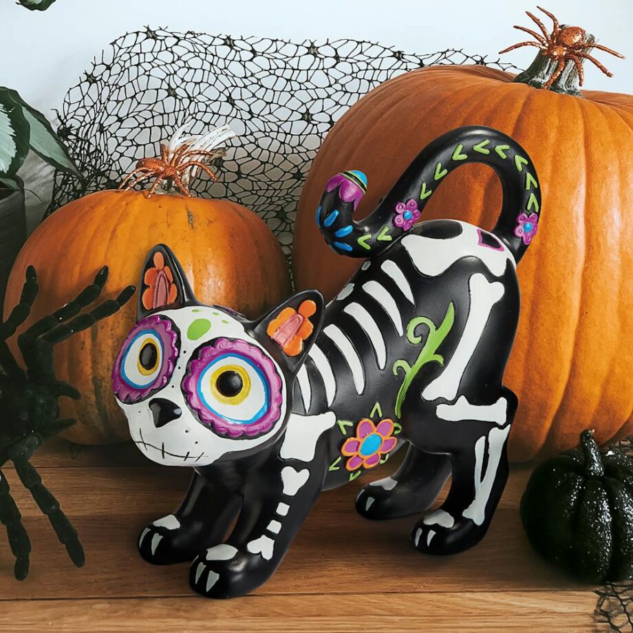 Dia de los Muertos El Gatto Sugar Skull Cat Statue QL180934