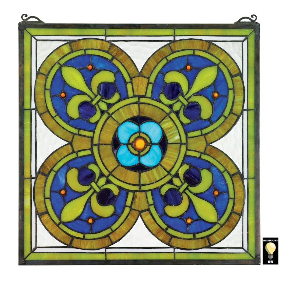 Fleur de Lis Quatrefoil Stained Glass Window TF8408