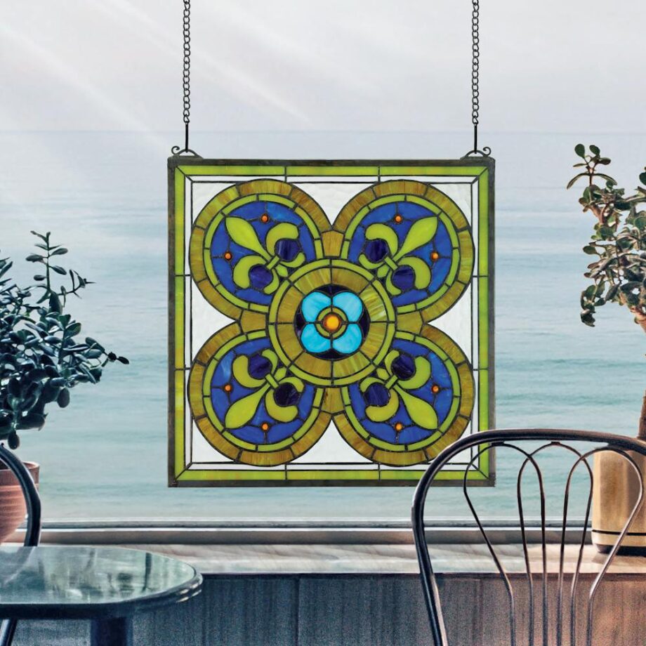 Fleur de Lis Quatrefoil Stained Glass Window