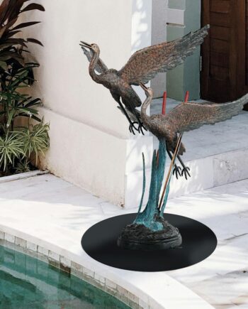 Flying Heron Pair in Reeds Cast Bronze Garden Statue DD2164