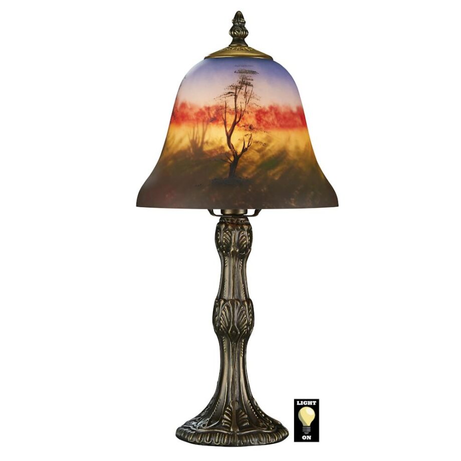 Forest Scene at Sunset Reverse Hand-Painted Glass Lamp TF7015