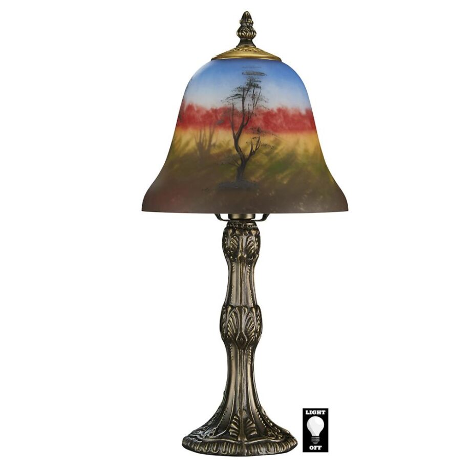 Forest Scene at Sunset Reverse Hand-Painted Glass Lamp