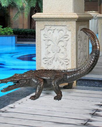 Gator on the Prowl: Spitting Bronze Alligator Garden Statue SU1860