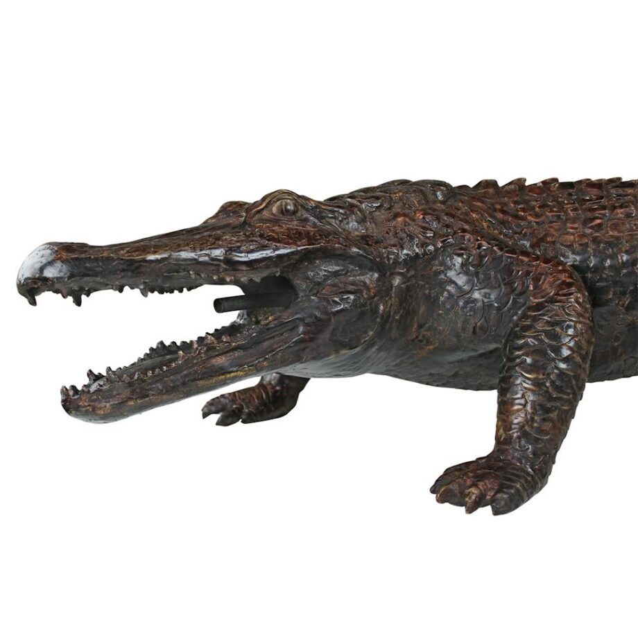 Gator on the Prowl: Spitting Bronze Alligator Garden Statue