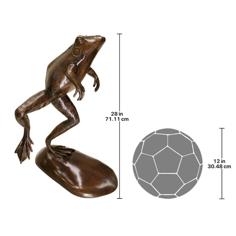 Leaping, Spitting Frog Cast Bronze Garden Statue: Brown Sepia