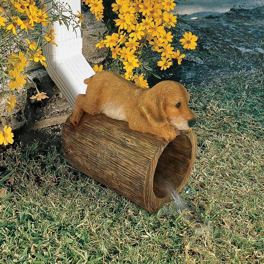 Golden Retriever Puppy Dog Gutter Guardian Downspout Statue QM13067