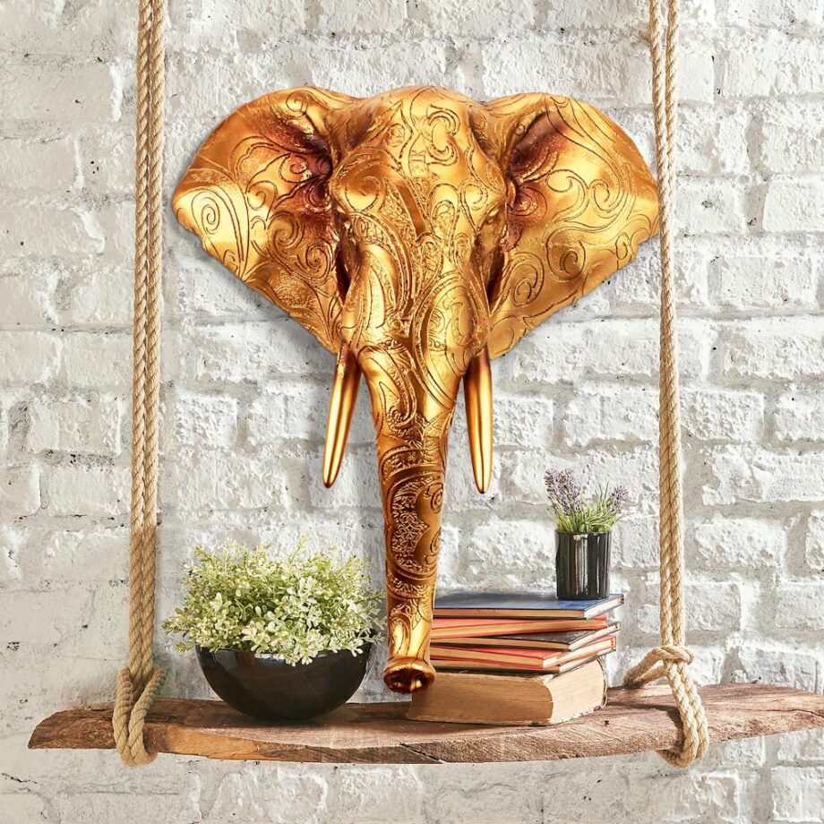 Good Fortune Golden Mandala Elephant Wall Sculpture QS293642