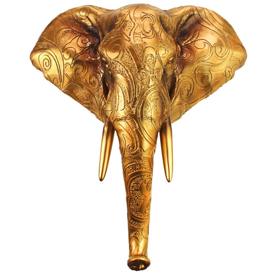 Good Fortune Golden Mandala Elephant Wall Sculpture