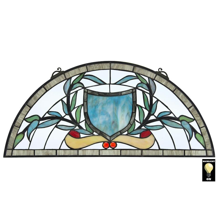 Heraldic Shield Demi-Lune Tiffany-Style Stained Glass Window TF28037