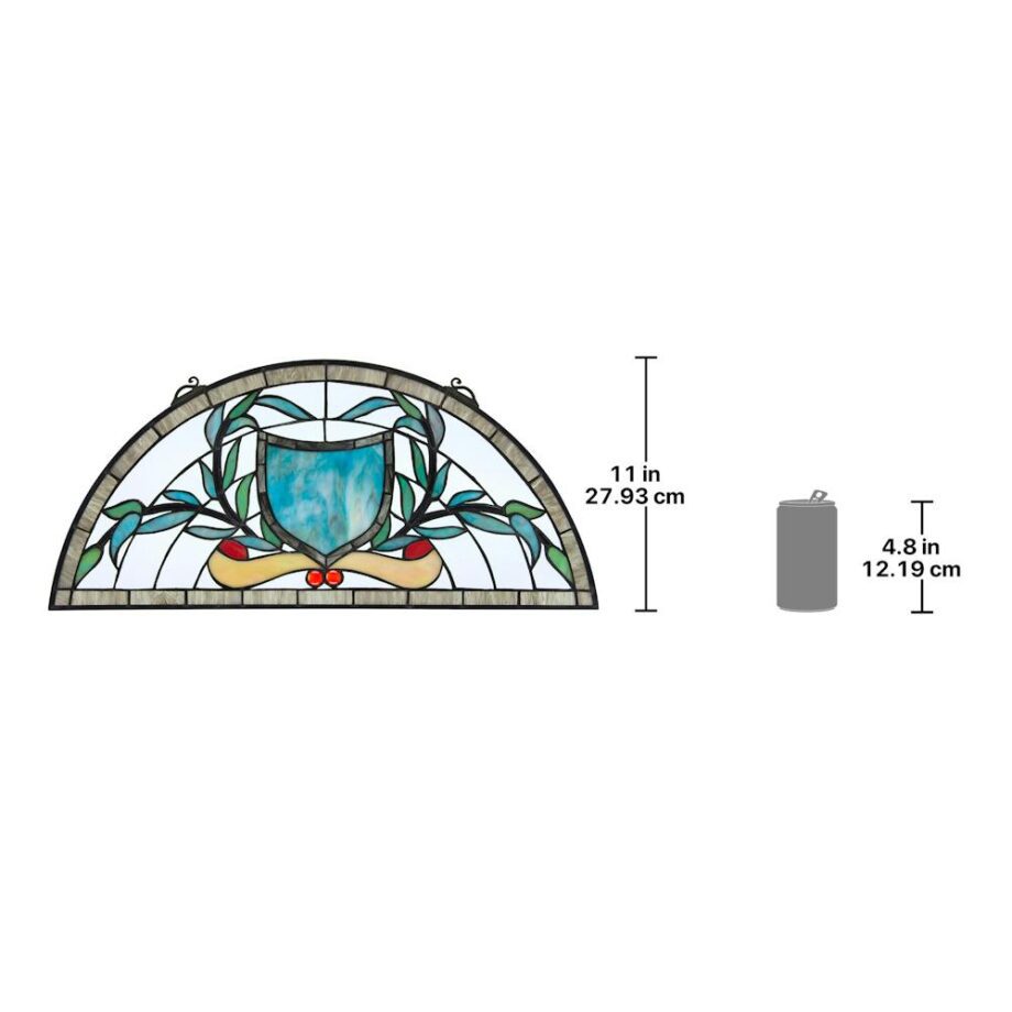 Heraldic Shield Demi-Lune Tiffany-Style Stained Glass Window