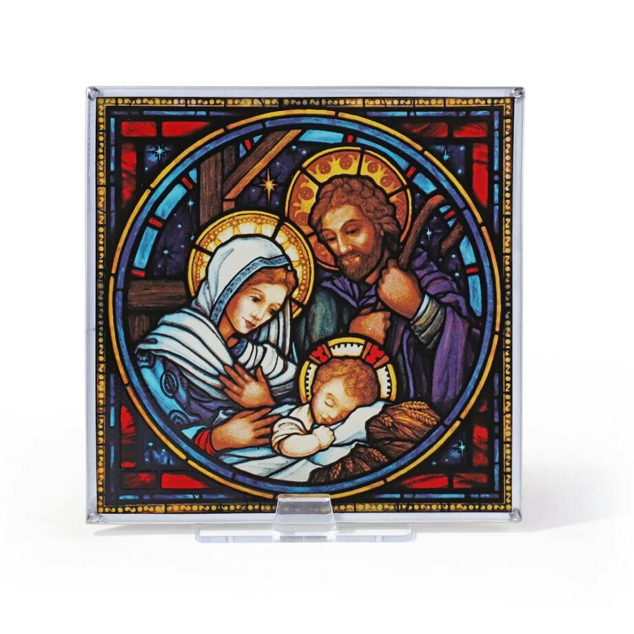 The Holy Family Nativity Religious Art Glass Panel