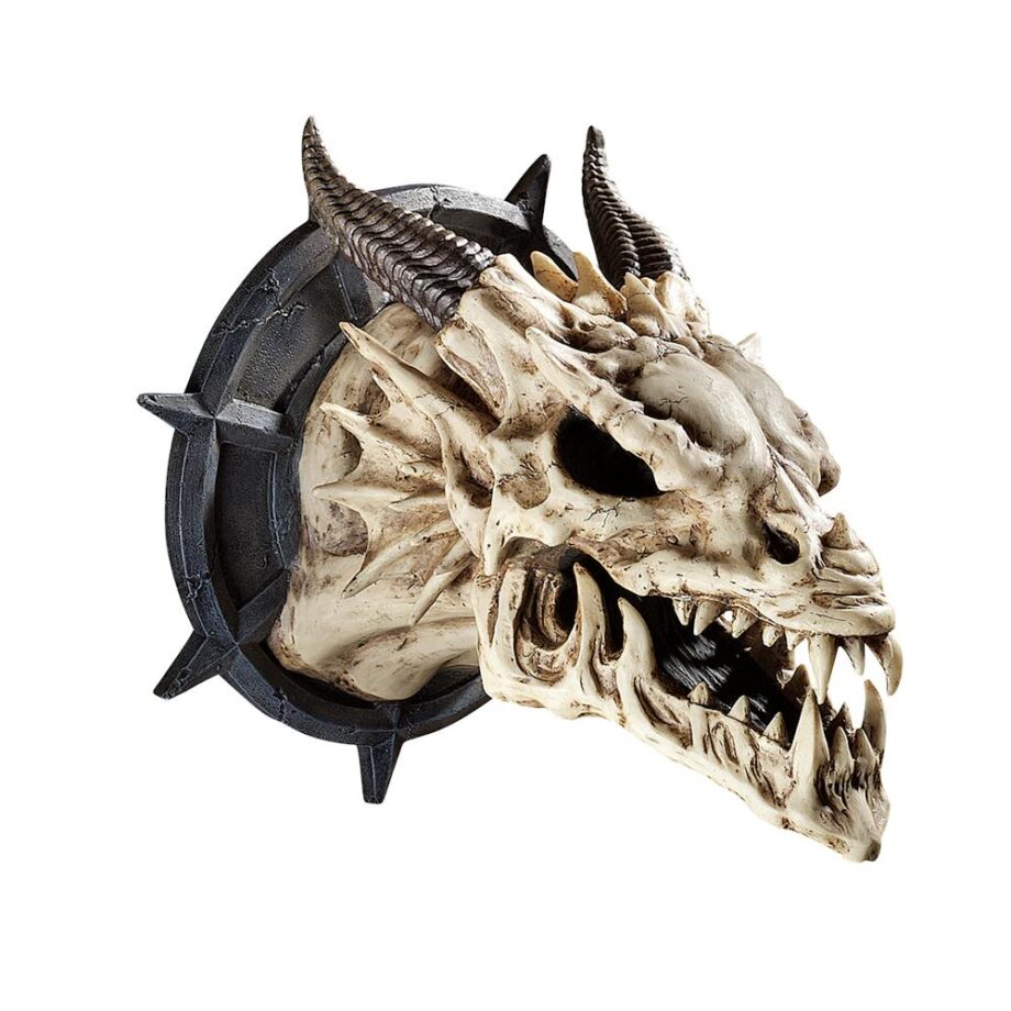 Horned Dragon Skull Trophy Wall Sculpture