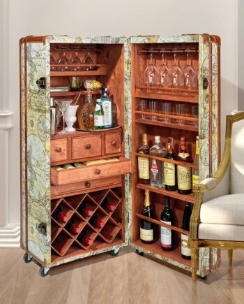 Italian-Style World Map Cocktail Bar Steamer Trunk WL4001