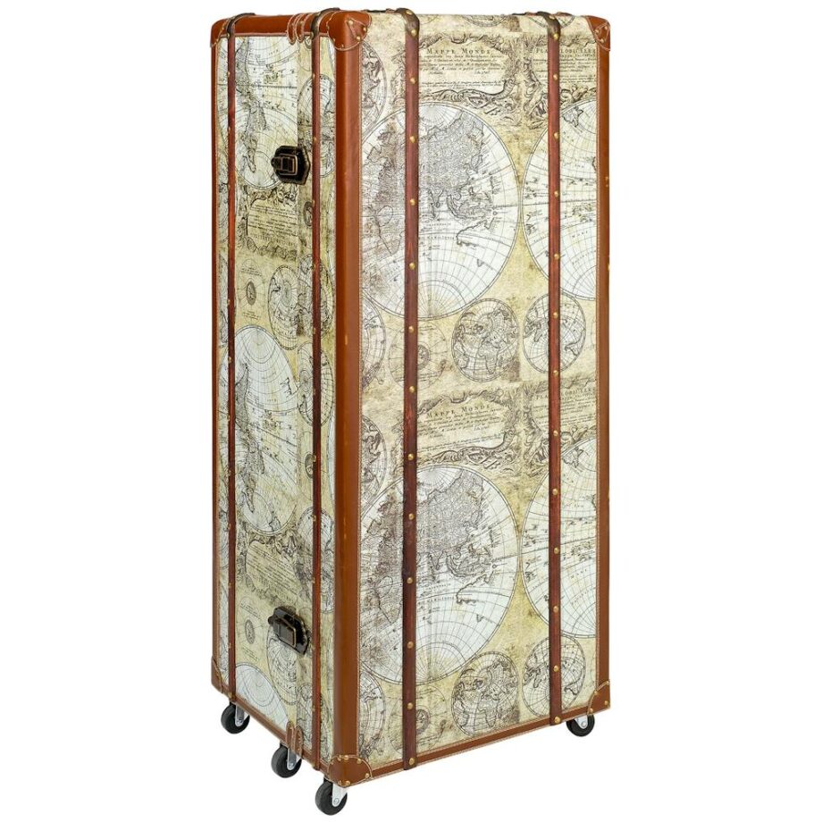 Italian-Style World Map Cocktail Bar Steamer Trunk